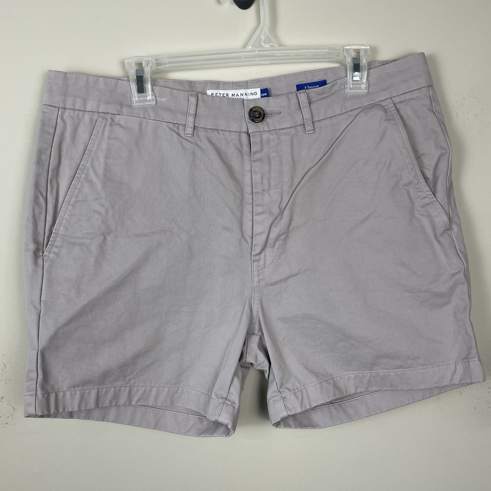 Peter Manning Chino Shorts Men 36 Grey 5 Inch Inseam Cotton Twill Flat Front - Picture 3 of 9